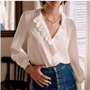 EUC Sézane Chloe Silk Blouse Cream 38/6